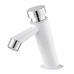 Torneira para Lavatório de Mesa Automática Bica Baixa Branca com Cromado TIGRE / REF. 300000652