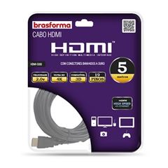 Cabo HDMI 5m 2v Alta Definição Preto - Ref.HDMI5005 - BRASFORMA