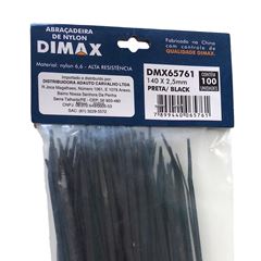 Abraçadeira de Nylon 140x2,5mm 100 Peças Preto DIMAX / REF. DMX65761