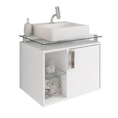 Gabinete para Banheiro Porto MDF Suspenso 57x60cm com 1 Porta e Cuba Branco - Ref.9935.2 - MGM 