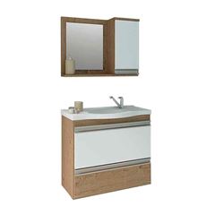 Gabinete Suspenso com Espelhadeira para Banheiro Grécia 56 x 59cm Branco e Carvalho MGM / REF. 882.27