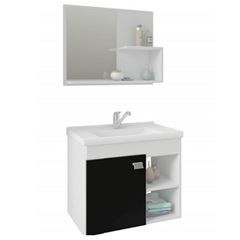 Gabinete para Banheiro Lotus MDF Suspenso 46x55cm 1 Porta com Cuba e Espelho Branco/Preto - Ref.9942.10 - MGM