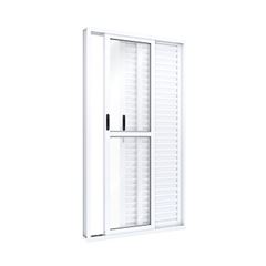 Porta Balcão de Alumínio 3 Folhas Veneziana Vidro Liso Lado Esquerdo 120x213cm Branco - Ref.A152.1 - RIOBRAS