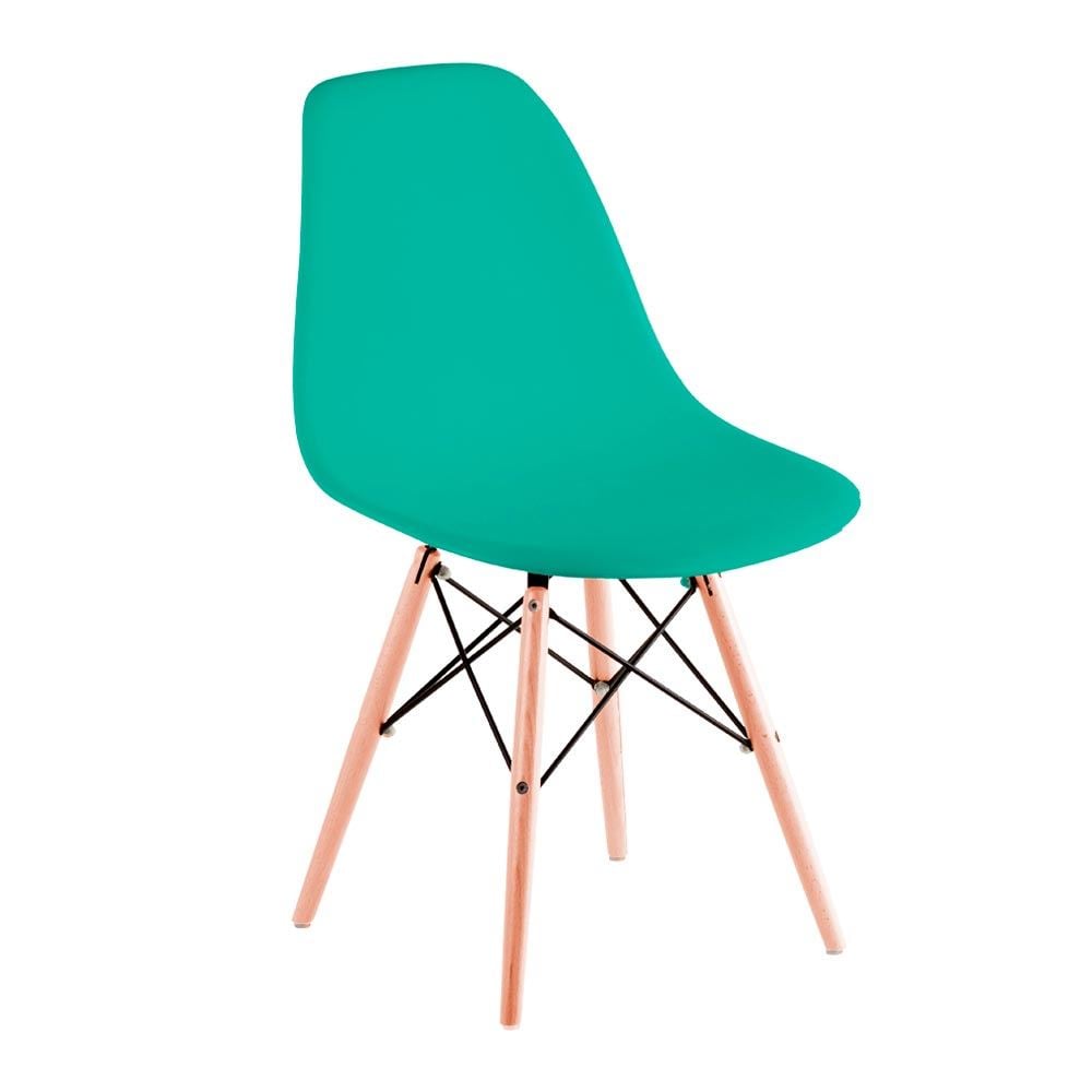 Cadeira em Polipropileno Pé de Madeira Eames Verde Tifany - Ref.F901015 - GARDENLIFE