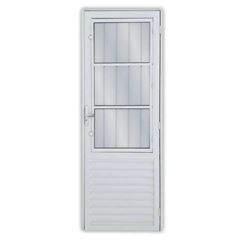 Porta Alumínio 80X210 Postigo com Vidro Liso Sólida Lado Esquerdo Branco MGM / REF. 121565