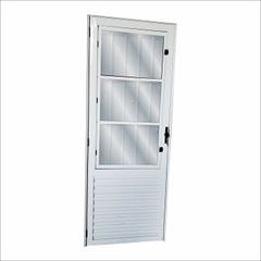 Porta de Abrir de Alumínio com Postigo Vidro Liso Lado Esquerdo 210x90cm Sólida Branco - Ref.47872 - MGM