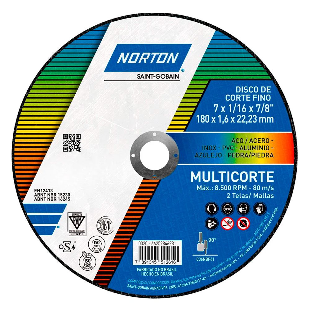 Disco de Corte Multicorte em Aço BNA 12 2 Telas Azul NORTON / REF. 66252846281
