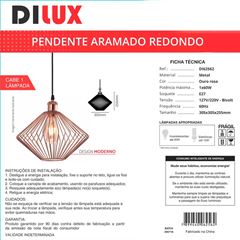 Pendente Aramado Amalfi Redondo Bivolt 60W Ouro Rosa DILUX / REF. DI62562