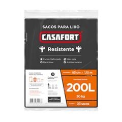 Saco de Lixo Plastico 200 Litros com 5 Sacos Almofada Preto Ref.10120925  - CASAFORT