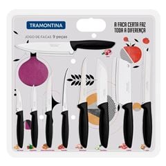 Kit Faca Inox 9 Peças Plenus Preto TRAMONTINA / REF. 23498/048