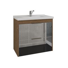 Gabinete de Banheiro mdf Suspenso 59Cm com Portas de Vidro Bromélia Premium Amêndoa - REF.9933.32 - MGM