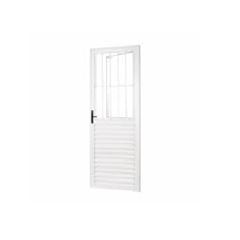 Porta de Alumínio 80Lx210A Mista Postigo com Vidro Liso Lado Esquerdo Soft Branca - Ref. 104873 - MGM