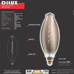 Lâmpada Filamento Led 6W 35K Bivolt 1800K Fumê DILUX / REF. DI87534