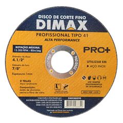Disco Corte Fino 4.1/2 Aço Inox Pro+ DIMAX / REF. DMX88890