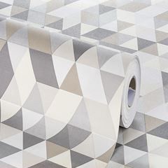 Papel de Parede Vinílico Mosaico Triângulos Cinza e Azul 9,5m BOBINEX / REF. 2424