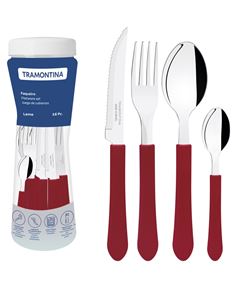Faqueiro Leme 16 Peças em Aço Inox e Cabos de Polipropileno Vermelho TRAMONTINA / REF. 23198/717