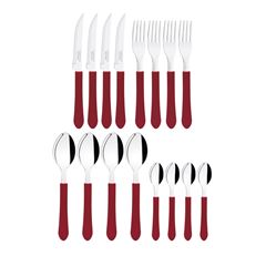 Faqueiro Leme 16 Peças em Aço Inox e Cabos de Polipropileno Vermelho TRAMONTINA / REF. 23198/717