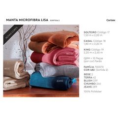 Manta Poliéster Casal Lisa 1,80 x 2,20m Cores Sortidas 2 CORTTEX / REF. 700072-18-482