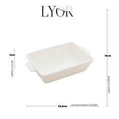 Refratário de Porcelana com Alça Basic 23,5 x 14,5 x 5cm Branco LYOR / REF. 2288