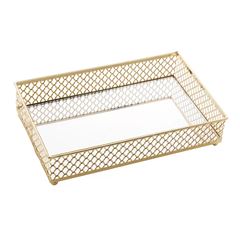 Bandeja de Metal com Espelho Barcelona 21x13x5cm Dourado LYOR / REF. 4547