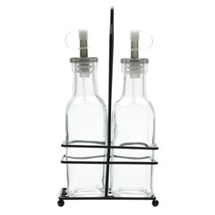 Conjunto 2 Unidades Galheteiro de Vidro com Suporte de Metal 200ml Preto LYOR / REF. 7089