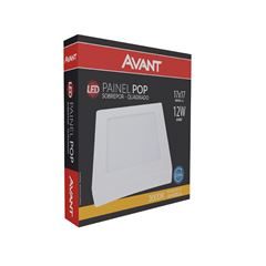 Painel LED em Alumínio Quadrado 12W de Sobrepor Bivolt 3000k Branco AVANT / REF. 768450572