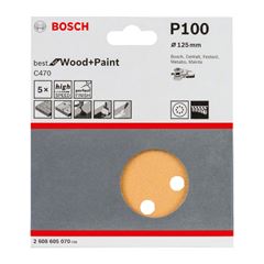 Disco de Lixa para Lixadeiras Excêntricas com 8 Furos C470 GR100 125mm Best for Wood&Paint BOSCH / REF. 2608605070-000