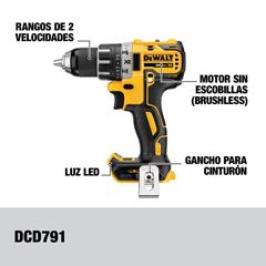 Parafusadeira/Furadeira 1/2 Polegada 20V MÁX Brushless com 2 Baterias 2Ah Carregador 220V e Maleta DEWALT / REF. DCD791D2-B2