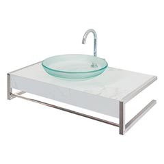 Lavabo de Vidro e Inox Suspenso 52x71,5cm Mármore Branco CRISMETAL / REF. 000.921-0