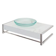 Lavabo de Vidro e Inox Suspenso 52x71,5cm Mármore Branco CRISMETAL / REF. 000.921-0