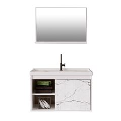 Gabinete Suspenso em MDF para Banheiro 41x63 com Cuba e Espelho Zeta Mármore Branco CEROCHA / REF. 001.104.0002