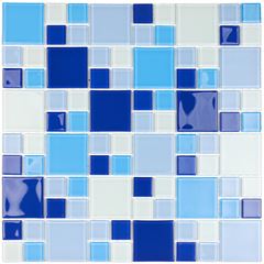 Pastilha de Vidro 29,7x29,7 Cristal Branco e Azul GLASS MOSAIC / REF. K2411