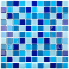 Pastilha de Vidro 30x30 Misc Cristal Branco e Azul GLASS MOSAIC / REF. MIX2513