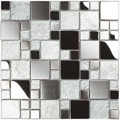 Pastilha de Vidro 29,8x29,8 Metal Prata e Branco GLASS MOSAIC / REF. AX17