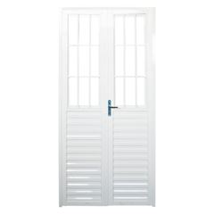 Porta de Giro 100x210 Duplo Postigo com folha de Vidro Liso Alumínio Natural QUALITY / REF. MELB009038