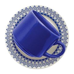 Xícara de Chá com Pires em Cerâmica 180ml Donna Grécia Azul e Branco OXFORD / REF. 22921