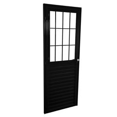 Porta de Giro Lado Direito Postigo Home 90x210 com Folha de Vidro Liso Alumínio Preto QUALITY / REF. HOP007003