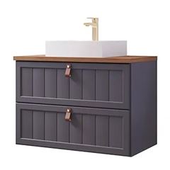 Gabinete para Banheiro MDF Suspenso 60cm Sense com Cuba Titanium e Freijó MGM / REF. 22461.45