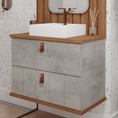 Gabinete para Banheiro MDF Suspenso 60cm Milano com Cuba Cimento e Freijó MGM / REF. 22459.50