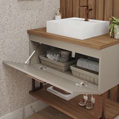 Gabinete para Banheiro MDF Suspenso 60cm Duna com  Cuba Cappuccino e Freijó MGM / REF. 22455.50