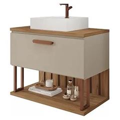 Gabinete para Banheiro MDF Suspenso 60cm Duna com Cuba Cappuccino e Freijó MGM / REF. 22455.50