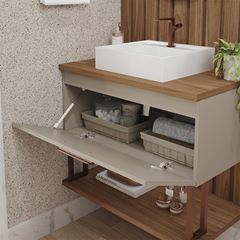 Gabinete para Banheiro MDF Suspenso 60cm Duna com Cuba Cappuccino e Freijó MGM / REF. 22455.50