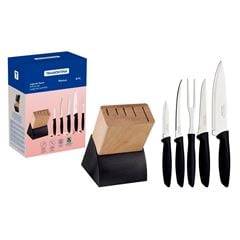 Kit de Facas em Inox com 5 Peças e Suporte de Madeira Plenus Preto TRAMONTINA / REF. 23498/028