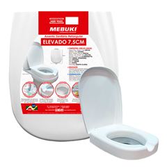 Assento Sanitário Plástico Retangular Elevado 7,5cm Branco MEBUKI / REF. 10400716