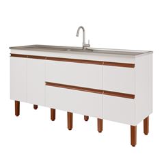 Gabinete para Cozinha em Mdf 174x67cm com 3 Portas e 3 Gavetas Prisma Branco MGM / REF. 893.2