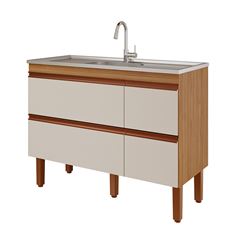 Gabinete para Cozinha em Mdf 174x67cm com 3 Portas e 3 Gavetas Prisma Freijo Off White MGM / REF. 893.56