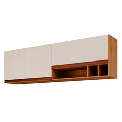 Armário de Cozinha Mdf Aéreo 174x51cm com 3 Portas Prisma Freijo Off White MGM / REF. 9953.56