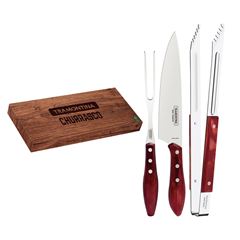 Kit Trinchante 3 Peças em Aço Inox Polywood Vermelho TRAMONTINA / REF. 29899/264