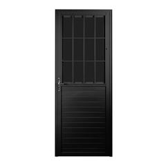 Porta de Giro 80x210 Postigo Lambril Prime de Alumínio com Folha de Vidro Liso Preta QUALITY / REF. HOP007009