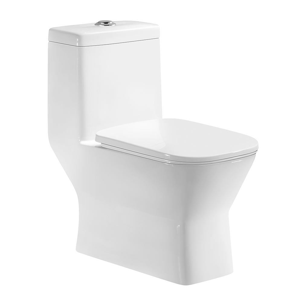 Vaso sanitário branco, modelo monobloco, com design moderno e sem emendas visíveis entre a bacia e a caixa, isolado em fundo branco. Possui assento retangular e botão de descarga na parte superior. Vaso sanitário branco, modelo monobloco, com design moderno e sem emendas visíveis entre a bacia e a caixa, isolado em fundo branco. Possui assento retangular e botão de descarga na parte superior.